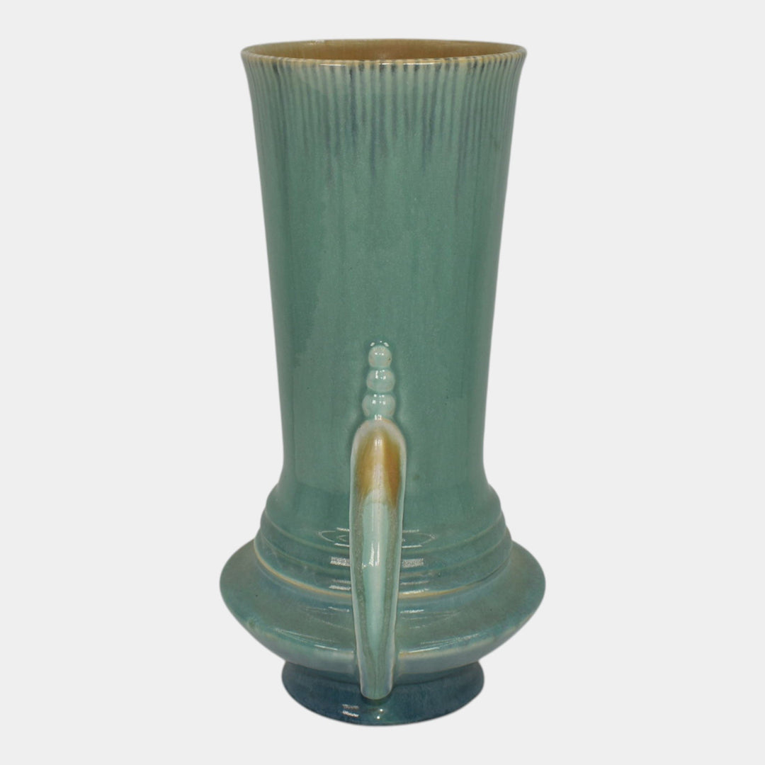 Roseville Orian Turquoise 1935 Vintage Art Deco Ceramic Flower Vase 738-9