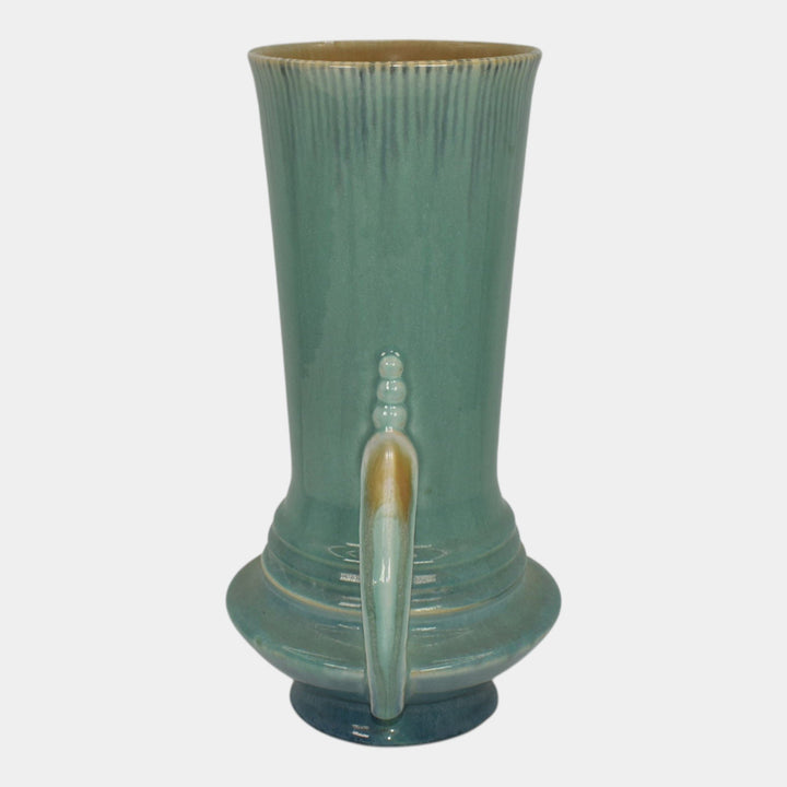 Roseville Orian Turquoise 1935 Vintage Art Deco Ceramic Flower Vase 738-9