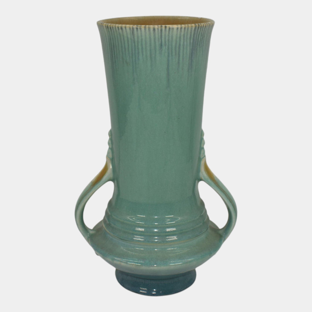 Roseville Orian Turquoise 1935 Vintage Art Deco Ceramic Flower Vase 738-9