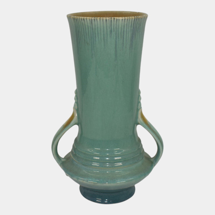 Roseville Orian Turquoise 1935 Vintage Art Deco Ceramic Flower Vase 738-9