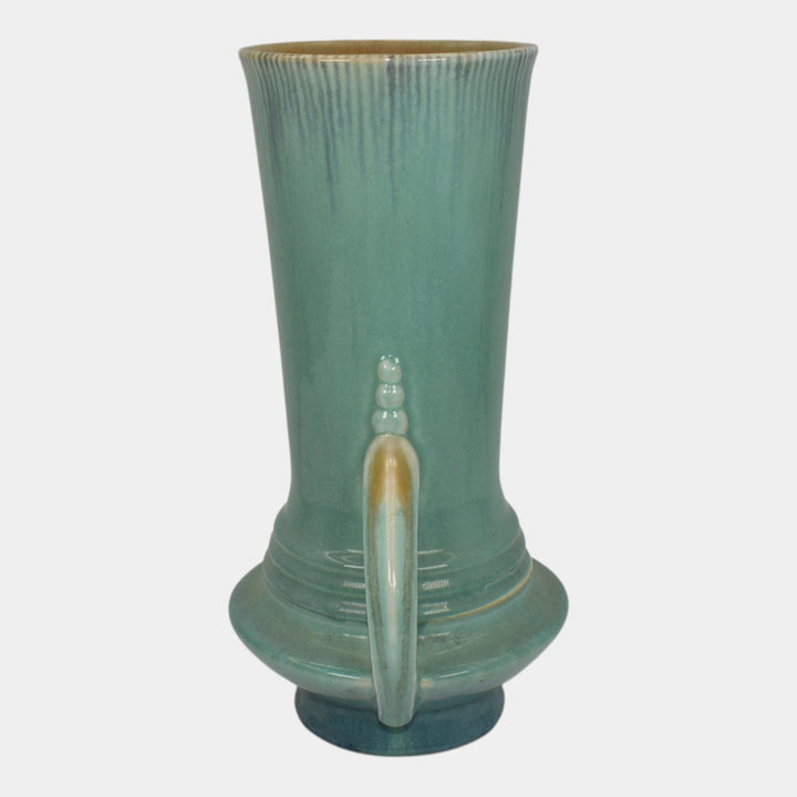 Roseville Orian Turquoise 1935 Vintage Art Deco Ceramic Flower Vase 738-9
