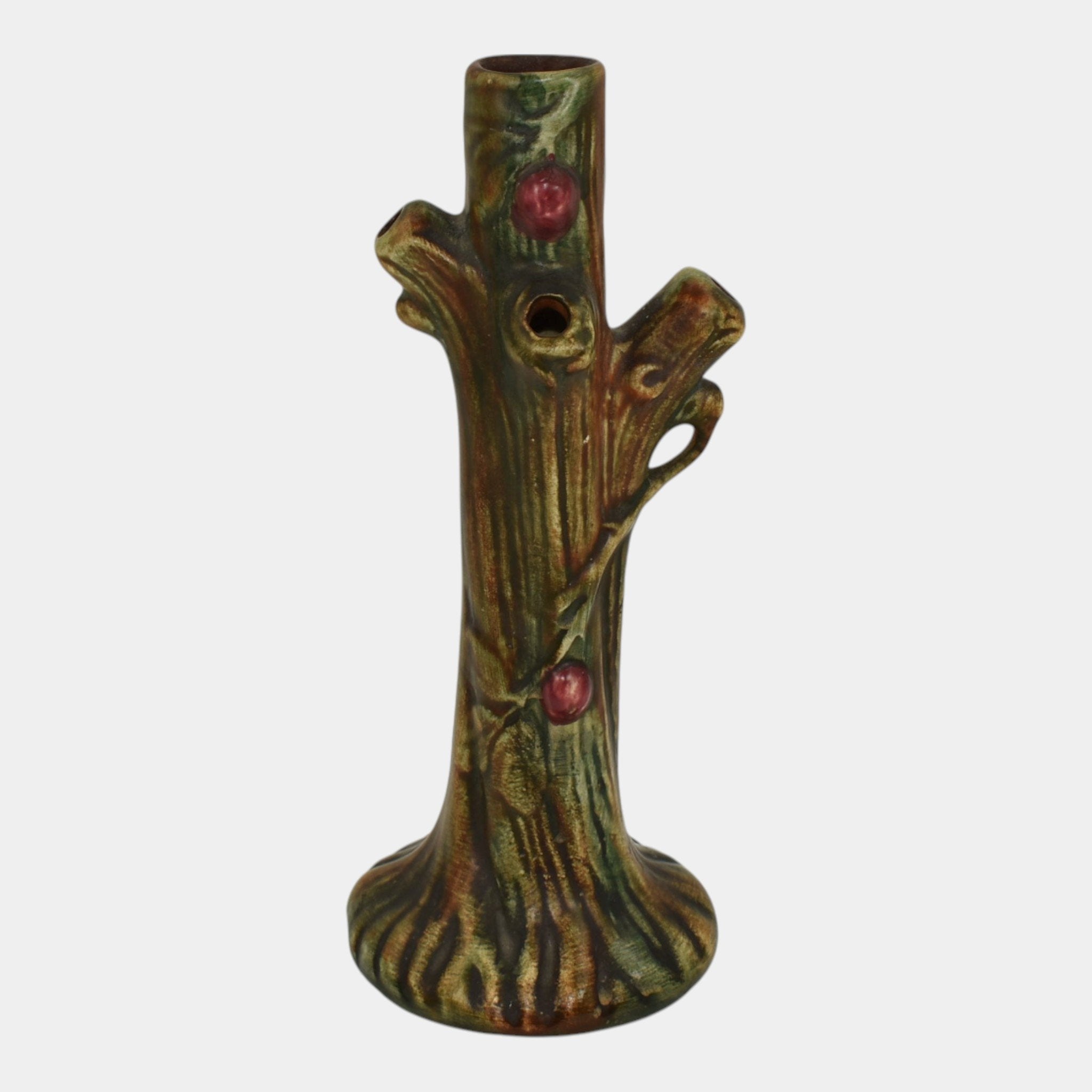 Weller Woodcraft 1920s Vintage Art Pottery Red Apple Tree Brown