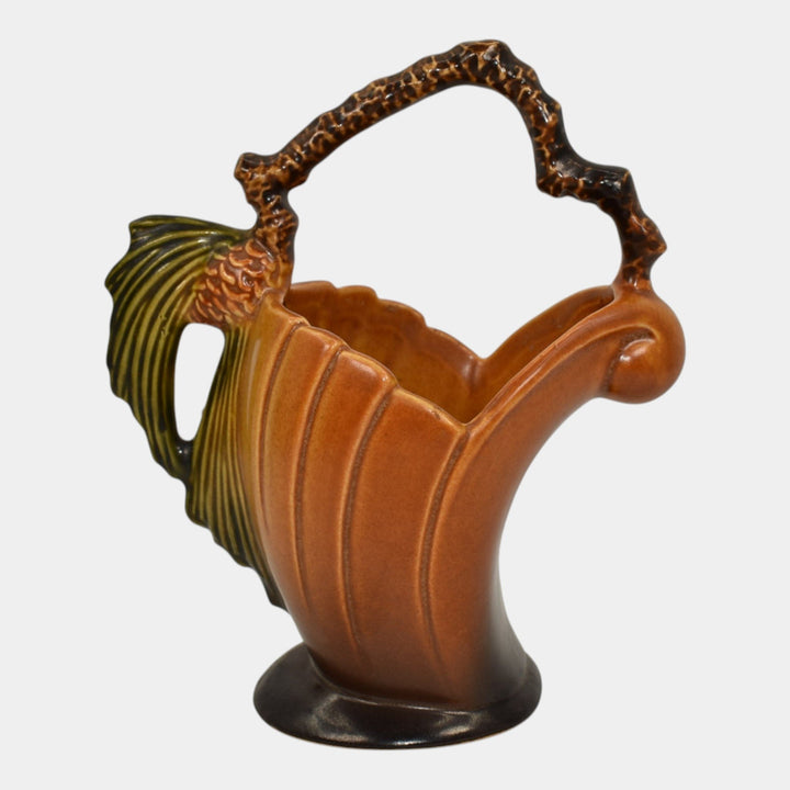 Roseville Pine Cone Brown 1953 Vintage Mid Century Modern Pottery Basket 408-6 - Just Art Pottery