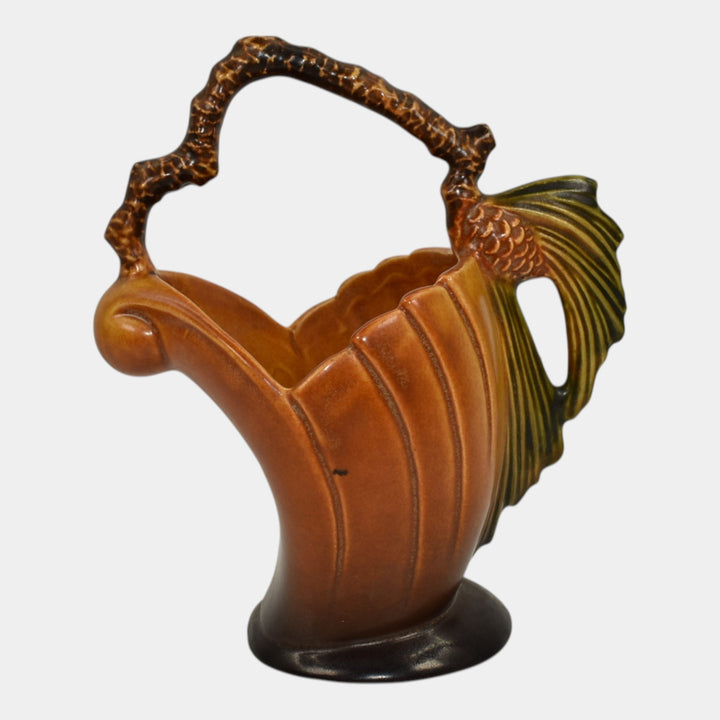 Roseville Pine Cone Brown 1953 Vintage Mid Century Modern Pottery Basket 408-6 - Just Art Pottery