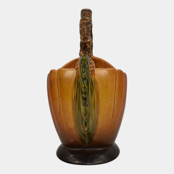 Roseville Pine Cone Brown 1953 Vintage Mid Century Modern Pottery Basket 408-6 - Just Art Pottery