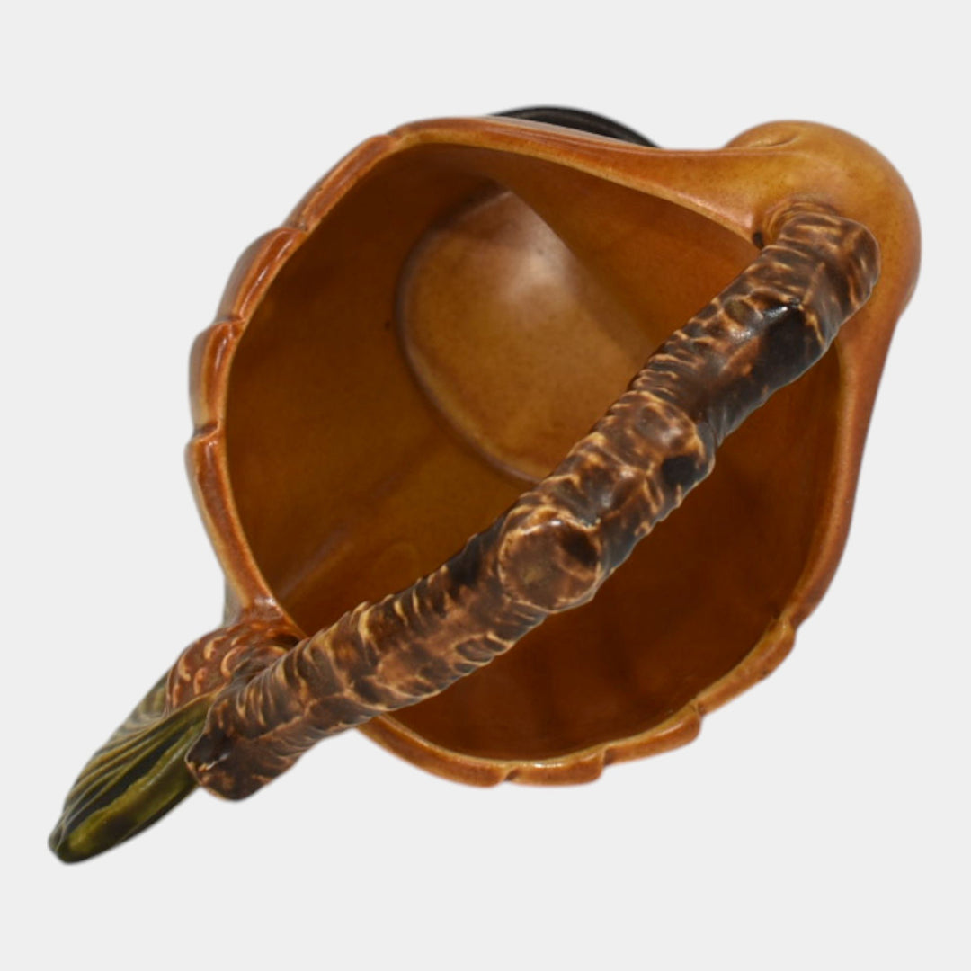 Roseville Pine Cone Brown 1953 Vintage Mid Century Modern Pottery Basket 408-6 - Just Art Pottery