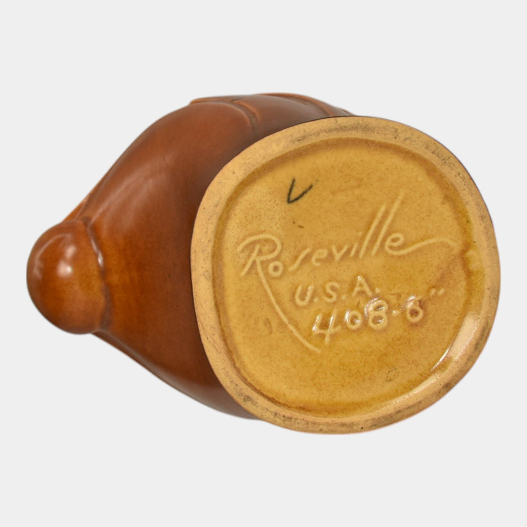 Roseville Pine Cone Brown 1953 Vintage Mid Century Modern Pottery Basket 408-6 - Just Art Pottery