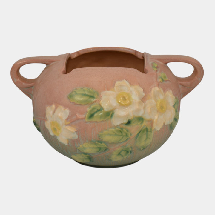Roseville White Rose Pink 1940 Vintage Mid Century Modern Pottery Bowl 387-4