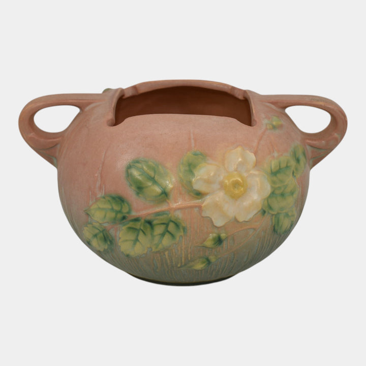Roseville White Rose Pink 1940 Vintage Mid Century Modern Pottery Bowl 387-4