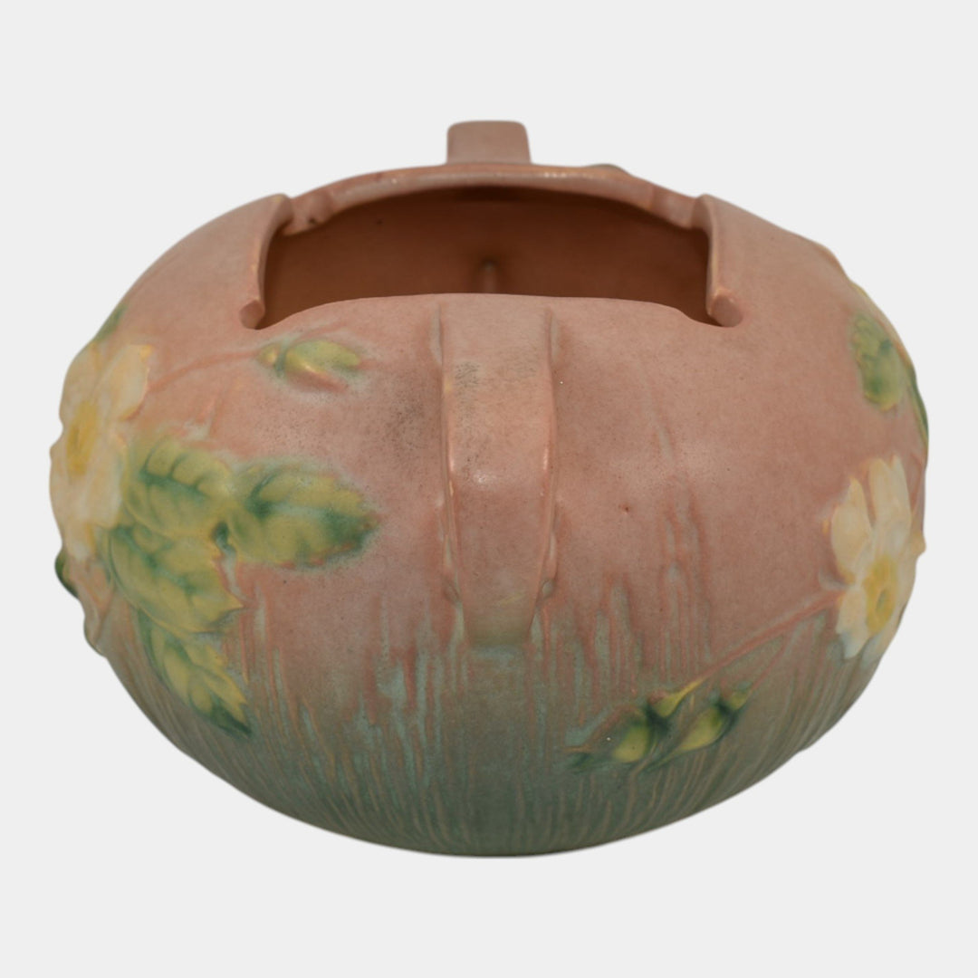 Roseville White Rose Pink 1940 Vintage Mid Century Modern Pottery Bowl 387-4