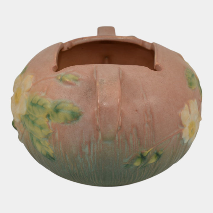 Roseville White Rose Pink 1940 Vintage Mid Century Modern Pottery Bowl 387-4
