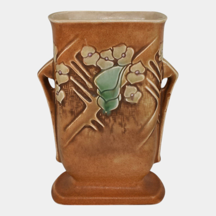 Roseville Clemana Brown 1936 Vintage Art Deco Pottery Ceramic Vase 123-7