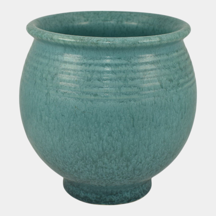 Roseville Tourmaline 1933 Art Deco Pottery Mottled Turquoise Blue Vase 611-6 - Just Art Pottery