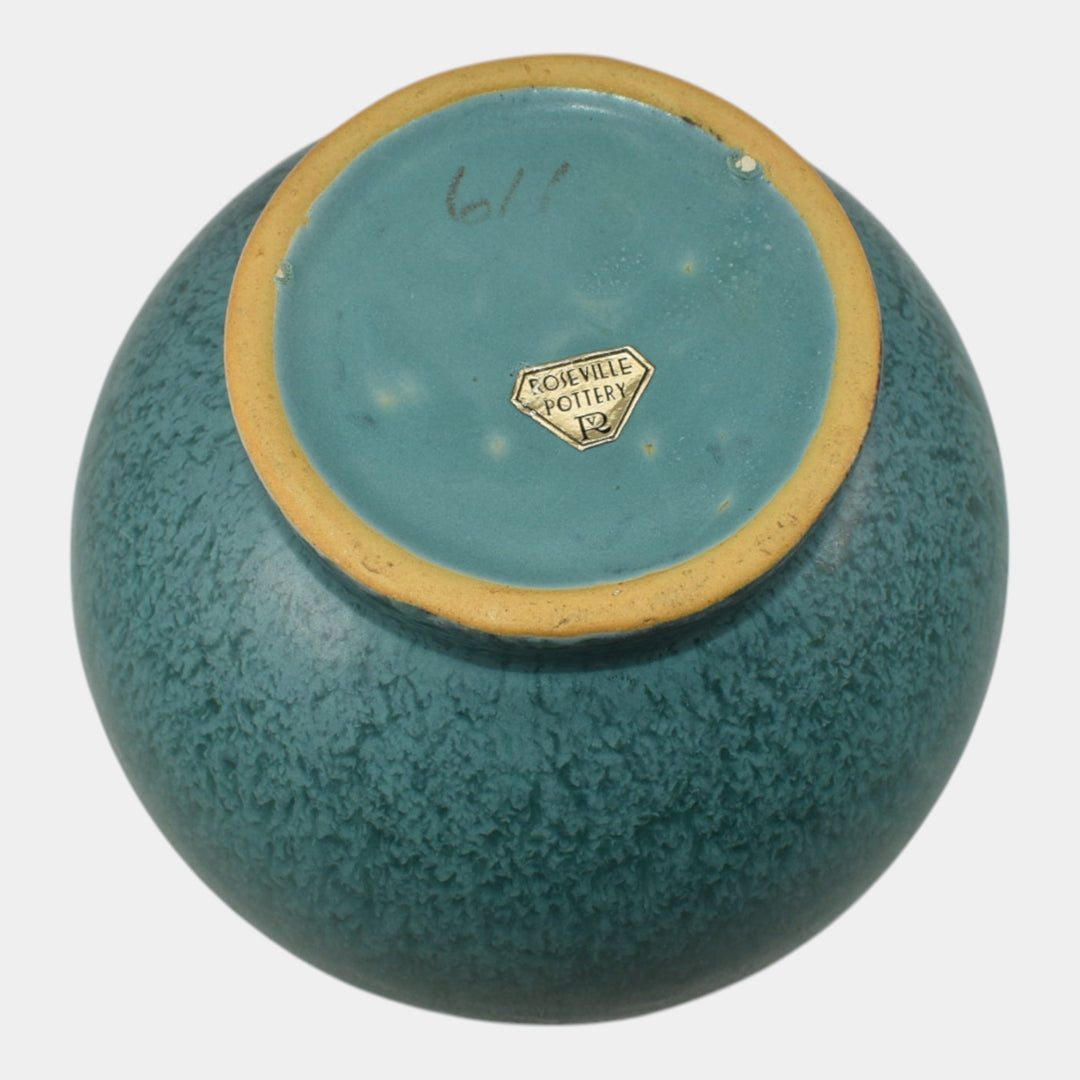 Roseville Tourmaline 1933 Art Deco Pottery Mottled Turquoise Blue Vase 611-6 - Just Art Pottery
