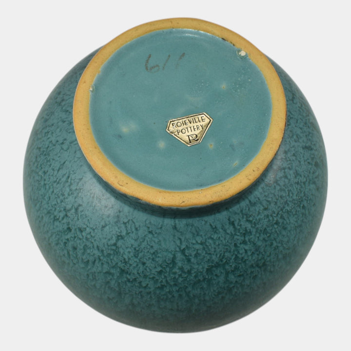 Roseville Tourmaline 1933 Art Deco Pottery Mottled Turquoise Blue Vase 611-6 - Just Art Pottery