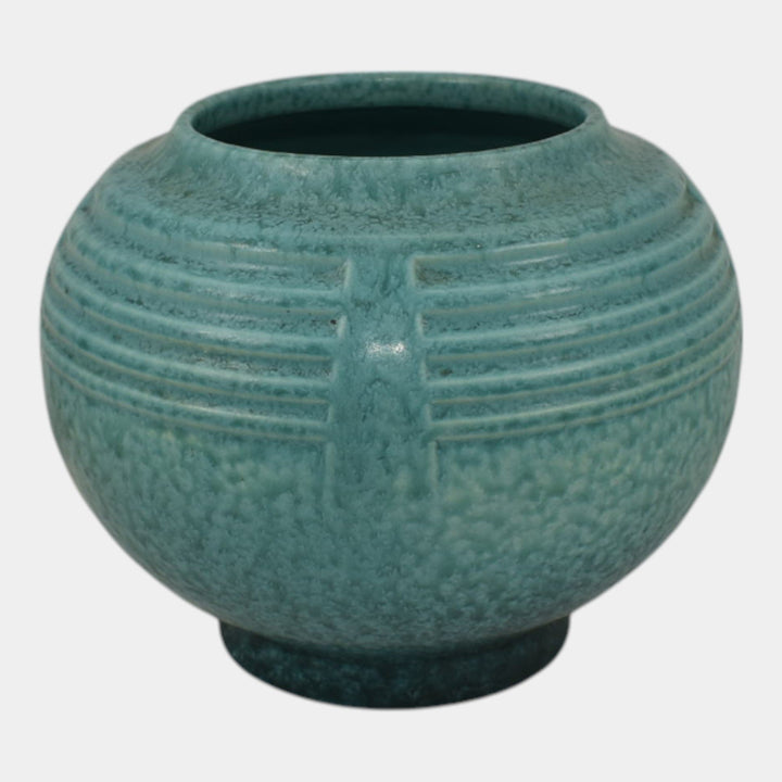 Roseville Tourmaline Turquoise 1933 Art Deco Pottery Round Ceramic Vase 238-5