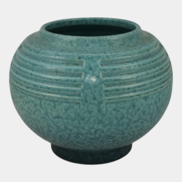 Roseville Tourmaline Turquoise 1933 Art Deco Pottery Round Ceramic Vase 238-5