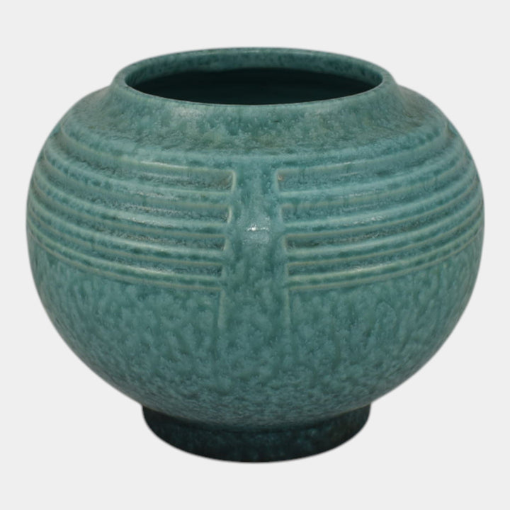 Roseville Tourmaline Turquoise 1933 Art Deco Pottery Round Ceramic Vase 238-5