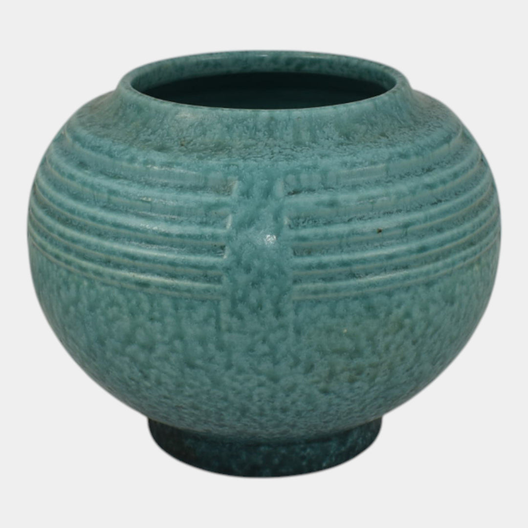 Roseville Tourmaline Turquoise 1933 Art Deco Pottery Round Ceramic Vase 238-5