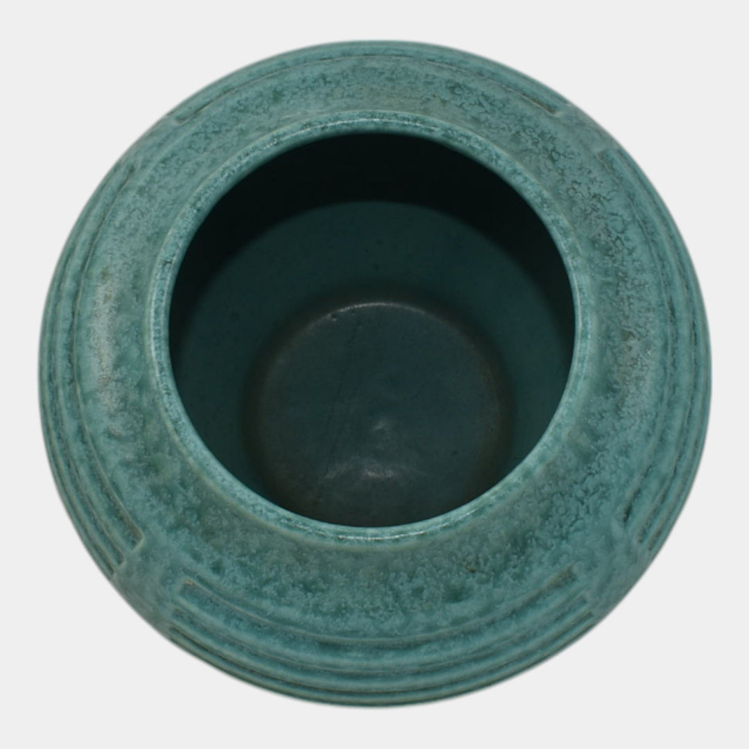 Roseville Tourmaline Turquoise 1933 Art Deco Pottery Round Ceramic Vase 238-5