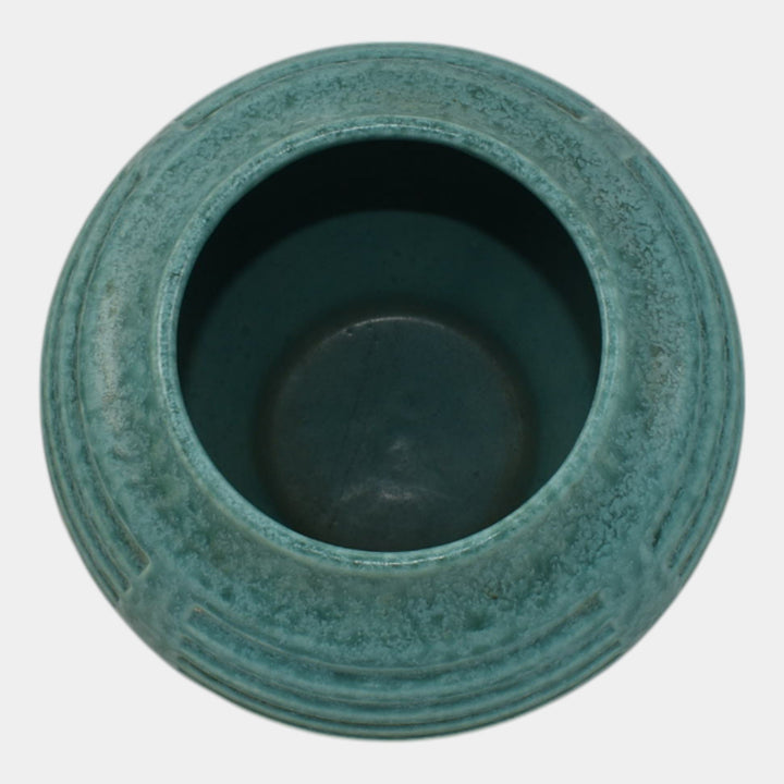 Roseville Tourmaline Turquoise 1933 Art Deco Pottery Round Ceramic Vase 238-5