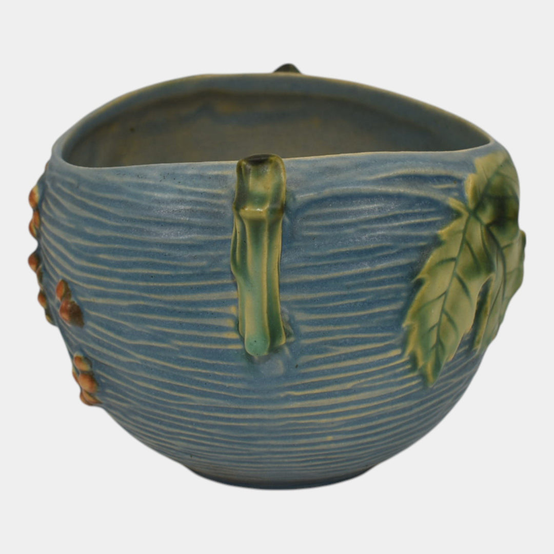 Roseville Bushberry Blue 1941 Vintage Art Pottery Ceramic Bowl 411-4