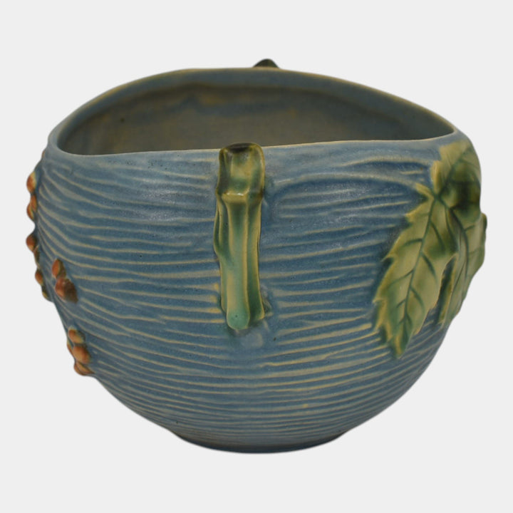 Roseville Bushberry Blue 1941 Vintage Art Pottery Ceramic Bowl 411-4