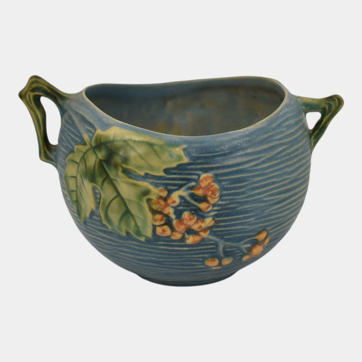 Roseville Bushberry Blue 1941 Vintage Art Pottery Ceramic Bowl 411-4