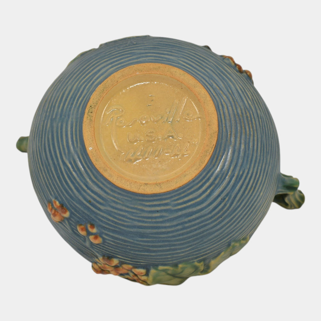 Roseville Bushberry Blue 1941 Vintage Art Pottery Ceramic Bowl 411-4