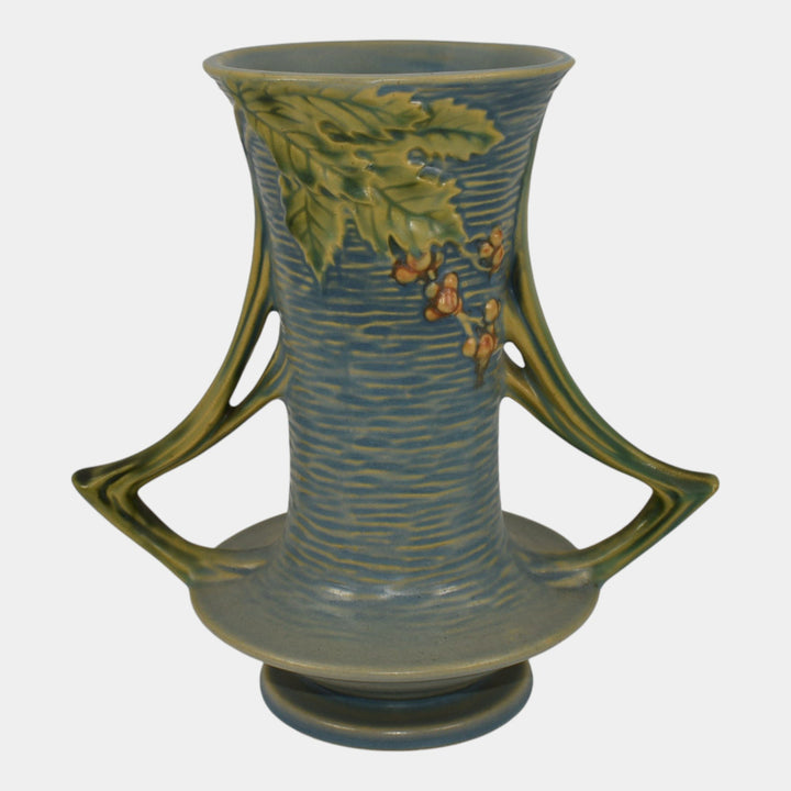 Roseville Bushberry Blue 1941 Vintage Art Pottery Ceramic Handled Vase 34-8