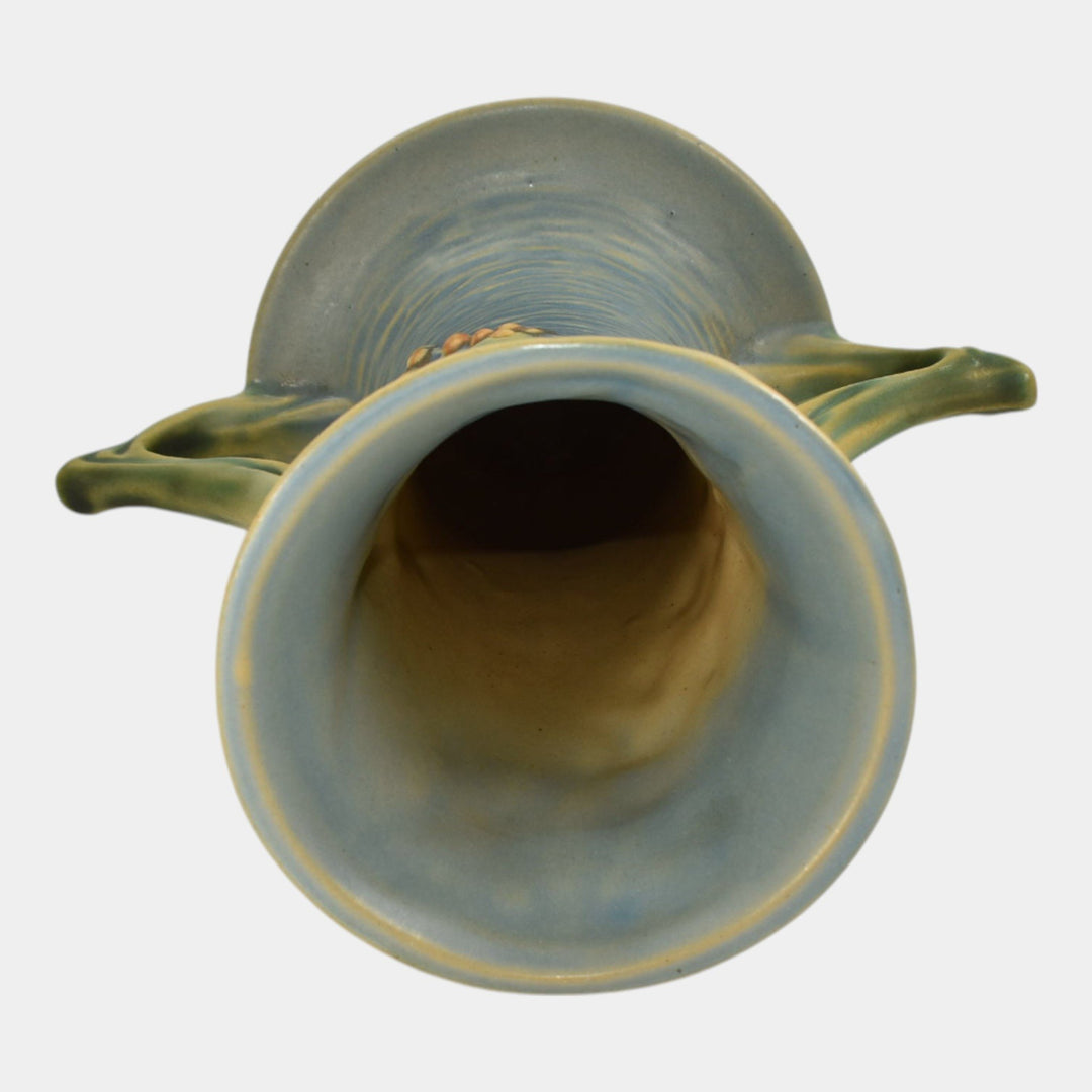 Roseville Bushberry Blue 1941 Vintage Art Pottery Ceramic Handled Vase 34-8