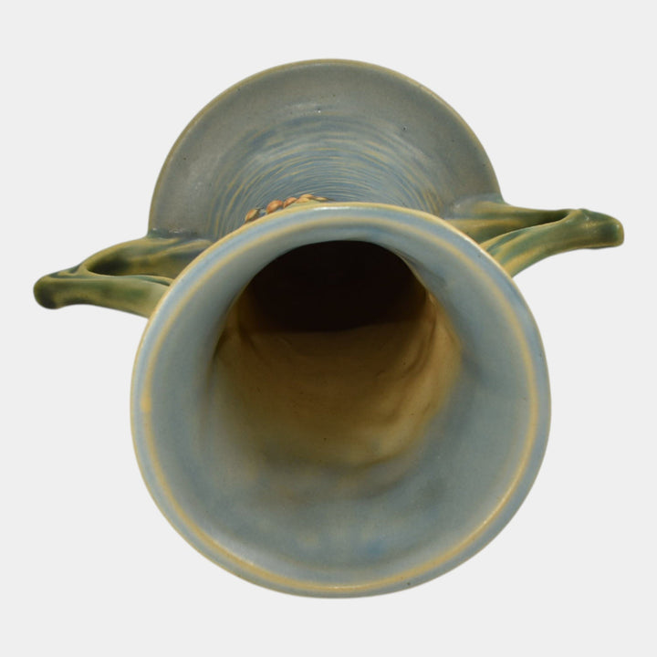 Roseville Bushberry Blue 1941 Vintage Art Pottery Ceramic Handled Vase 34-8