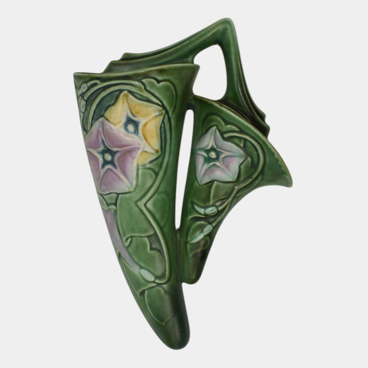 Roseville Morning Glory Green 1935 Art Pottery Ceramic Wall Pocket 1275-8
