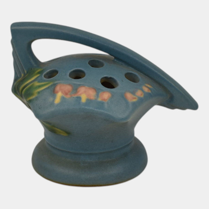 Roseville Bleeding Heart Blue 1940 Vintage Art Pottery Ceramic Flower Frog 40 - Just Art Pottery