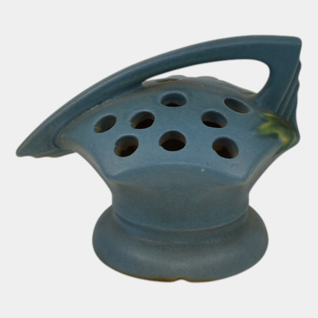 Roseville Bleeding Heart Blue 1940 Vintage Art Pottery Ceramic Flower Frog 40 - Just Art Pottery