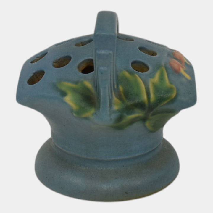 Roseville Bleeding Heart Blue 1940 Vintage Art Pottery Ceramic Flower Frog 40 - Just Art Pottery