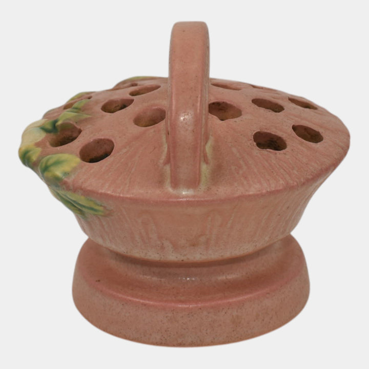 Roseville White Rose Pink 1940 Vintage Art Pottery Ceramic Flower Frog 41 - Just Art Pottery
