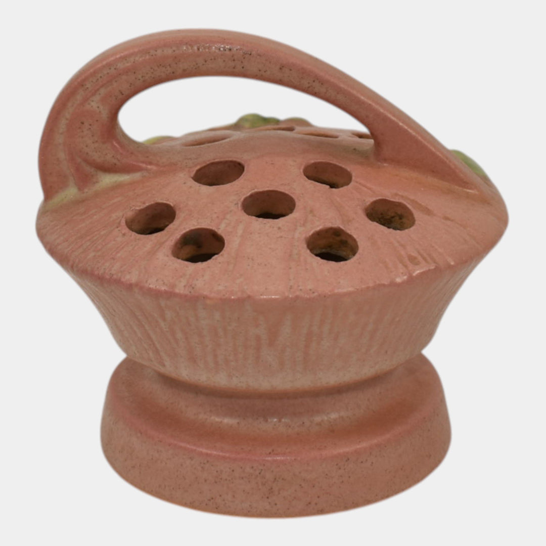 Roseville White Rose Pink 1940 Vintage Art Pottery Ceramic Flower Frog 41 - Just Art Pottery