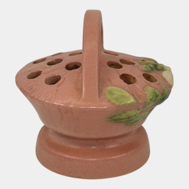 Roseville White Rose Pink 1940 Vintage Art Pottery Ceramic Flower Frog 41 - Just Art Pottery