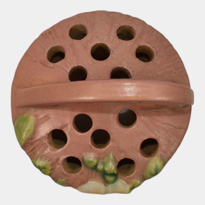Roseville White Rose Pink 1940 Vintage Art Pottery Ceramic Flower Frog 41 - Just Art Pottery
