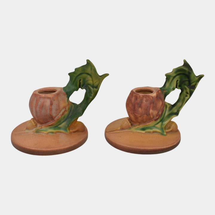 Roseville Poppy Pink 1938 Vintage Art Pottery Ceramic Candle Holders 1129 - Just Art Pottery