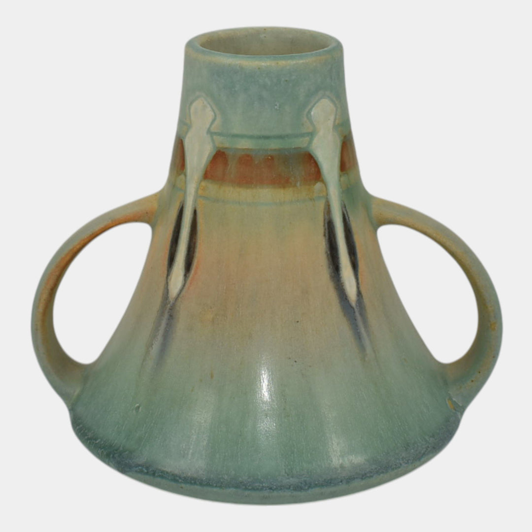 Roseville Montacello Blue 1931 Vintage Arts And Crafts Pottery Ceramic Vase 579 - Just Art Pottery