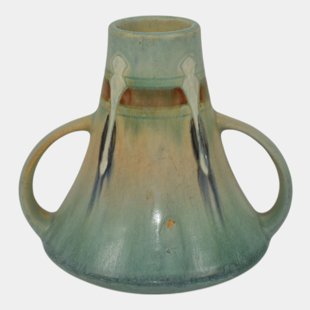 Roseville Montacello Blue 1931 Vintage Arts And Crafts Pottery Ceramic Vase 579 - Just Art Pottery
