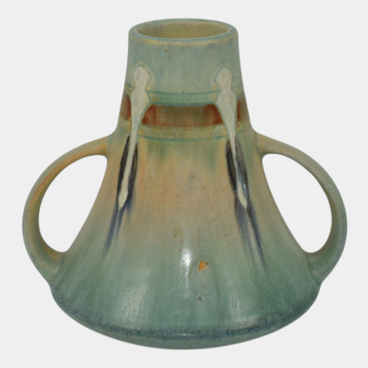Roseville Montacello Blue 1931 Vintage Arts And Crafts Pottery Ceramic Vase 579 - Just Art Pottery
