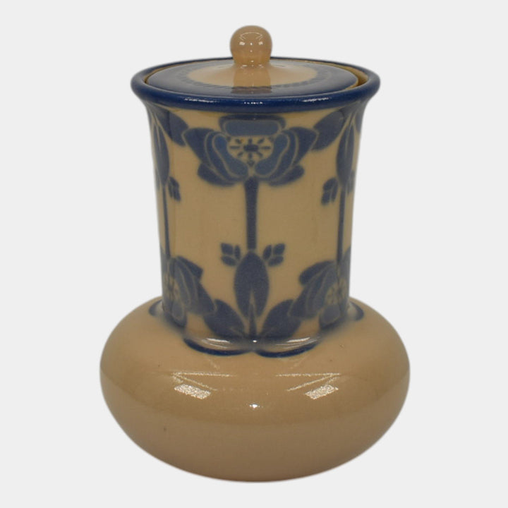 Rookwood 1918 Vintage Art Pottery Tan Blue Glaze Porcelain Lidded Vase 479 Sax