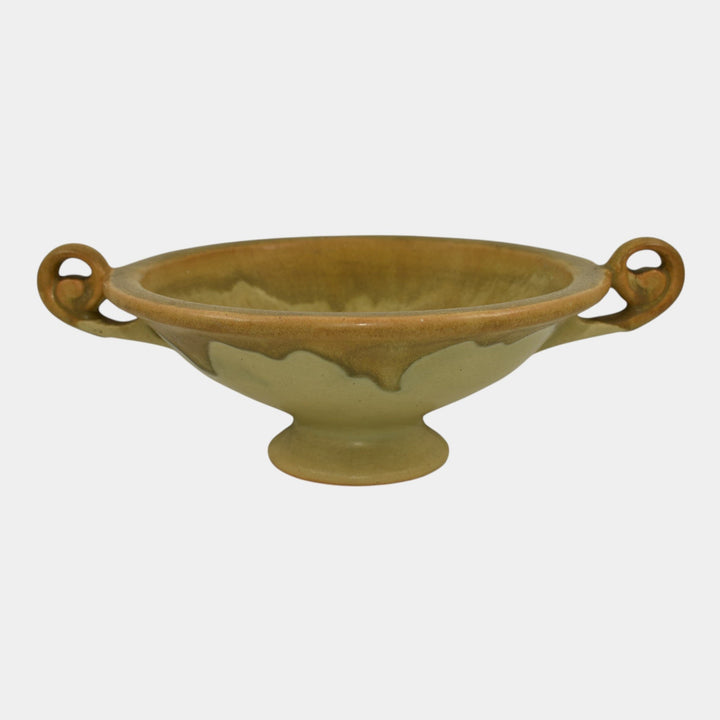 Roseville Pottery Carnelian I 1926 Vintage Art Pottery Green Handled Bowl 164-6