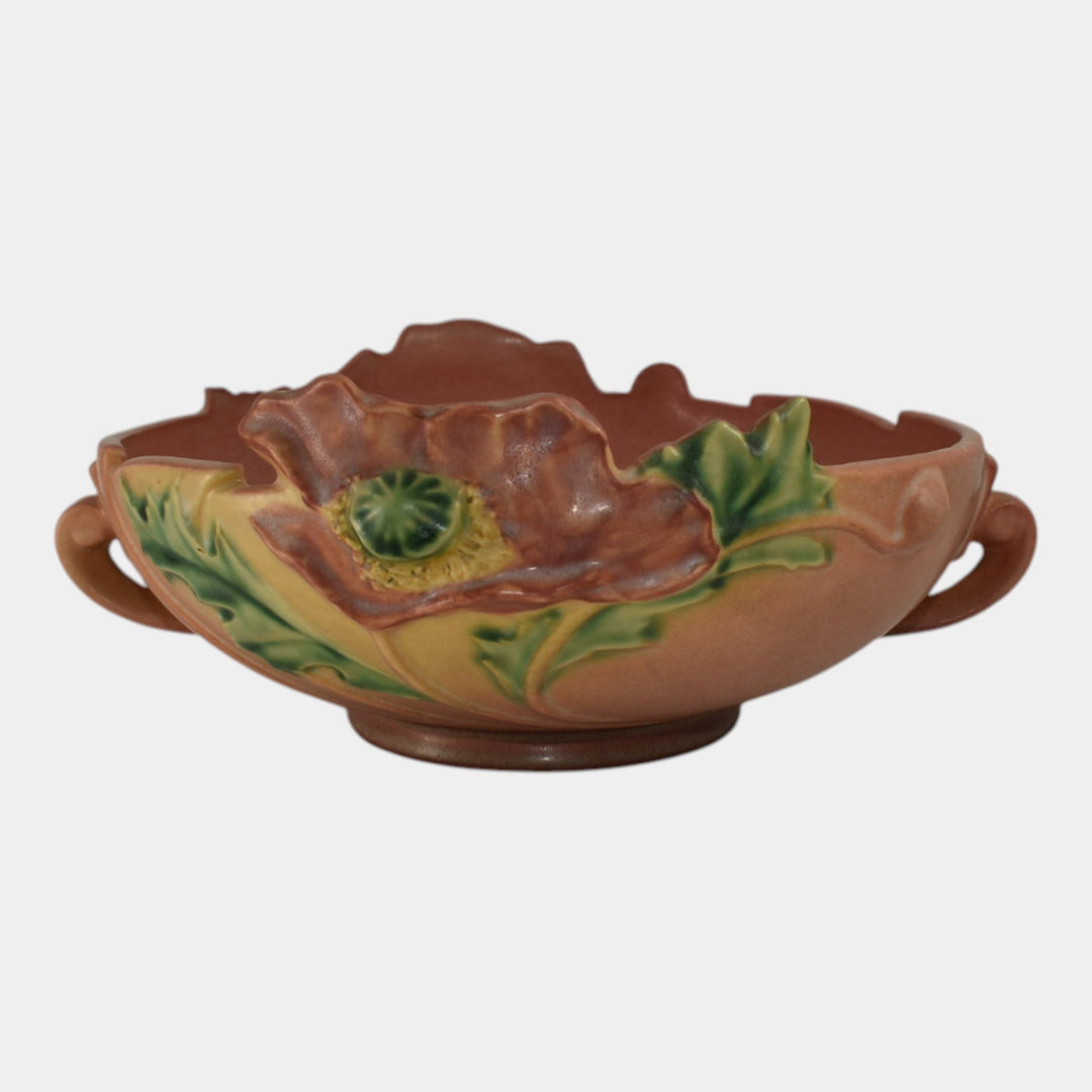 Roseville Poppy Pink 1938 Vintage Art Deco Pottery Ceramic Console Bowl 337-8