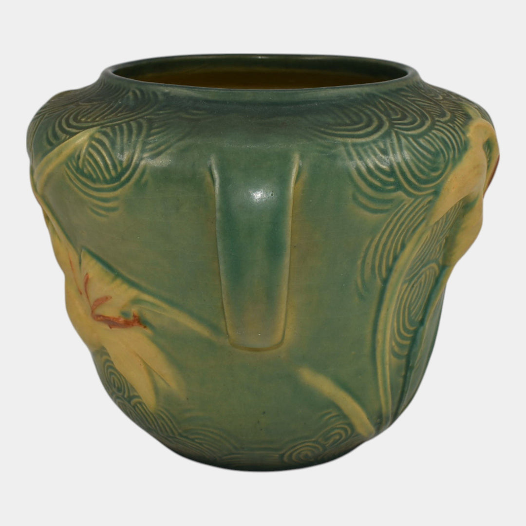 Roseville Zephyr Lily Green 1946 Vintage Art Pottery Handled Bowl Vase 471-6
