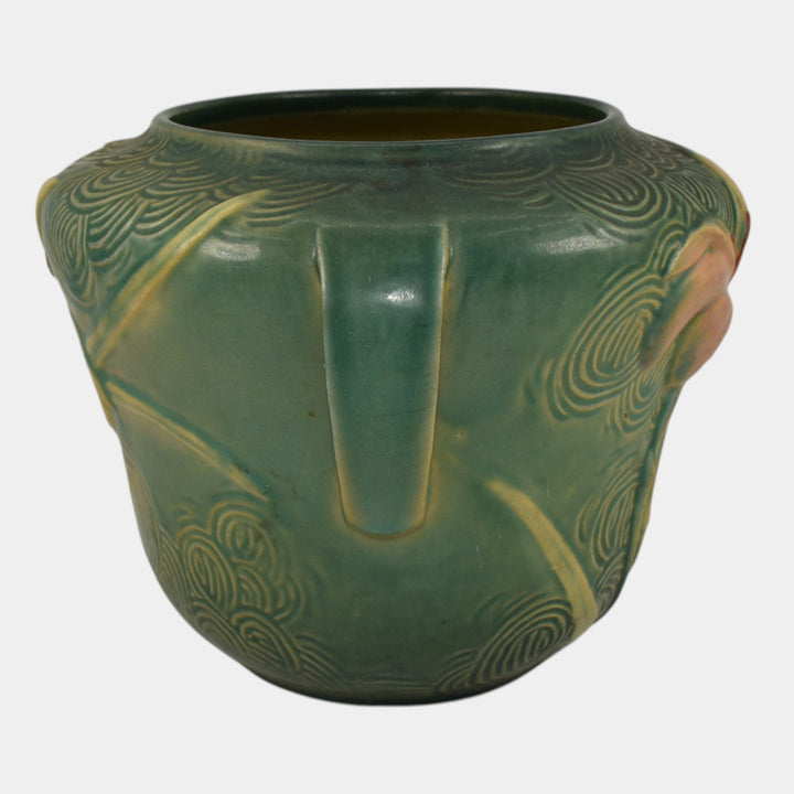 Roseville Zephyr Lily Green 1946 Vintage Art Pottery Handled Bowl Vase 471-6