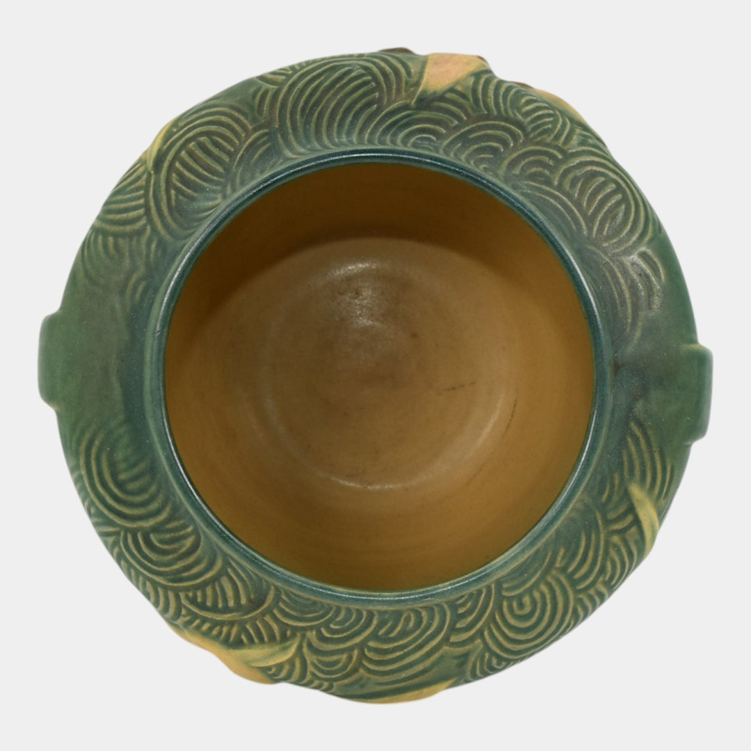 Roseville Zephyr Lily Green 1946 Vintage Art Pottery Handled Bowl Vase 471-6